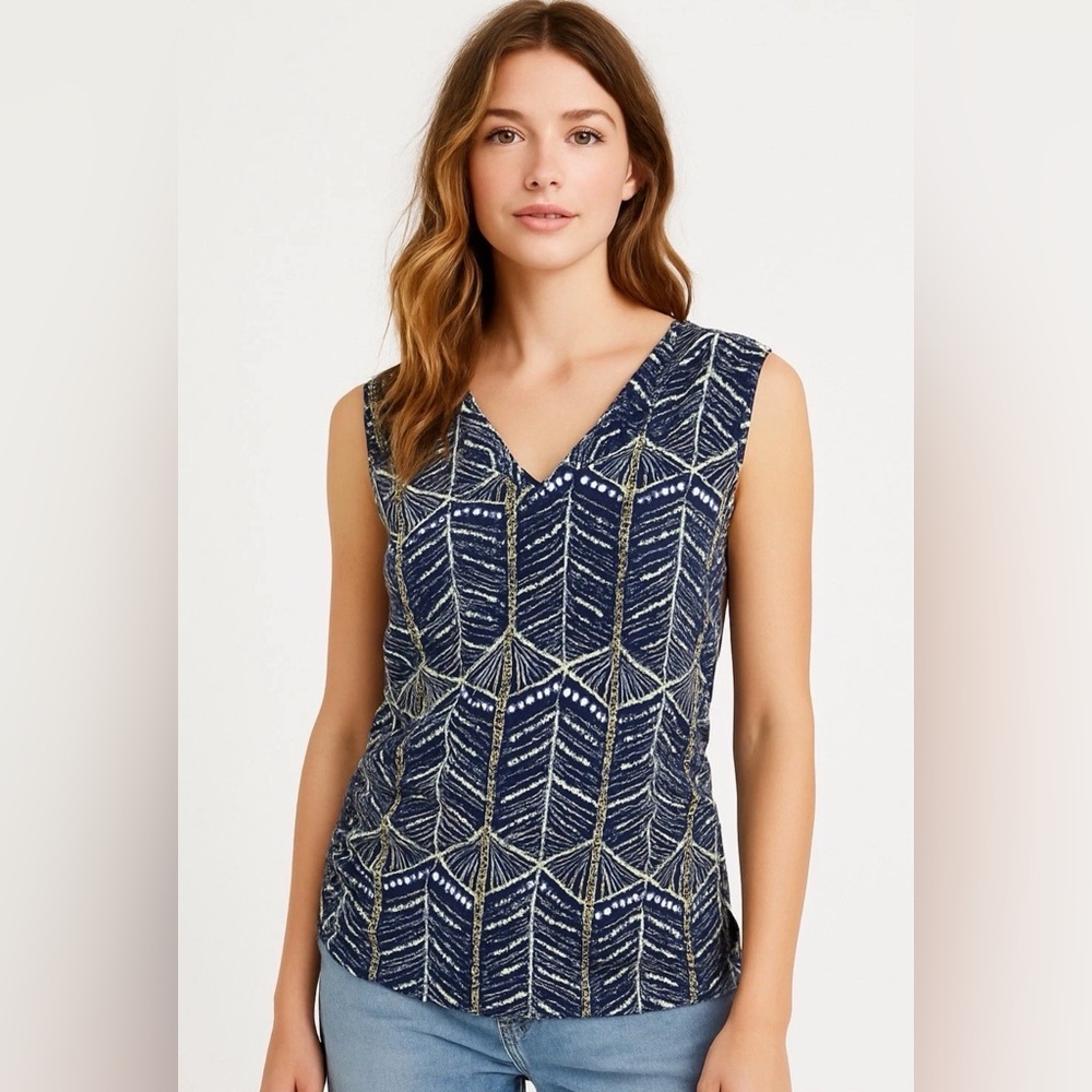 northern reflections‎ womens blouse sleeveles blue  V-neck size M